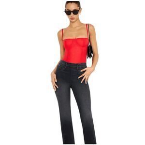 Good American Corset Demi Mesh Bodysuit Red Bustier Underwire Size Small